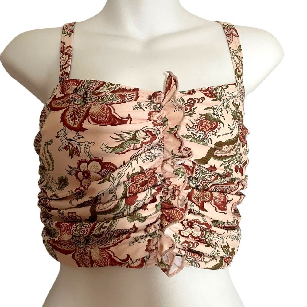 Shein Floral Ruched Ruffle Bikini Top 3XL